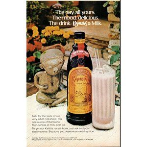 1976 Kahlua Coffee Liqueur Vintage Print Ad Statue Mud Slide Wall Art Man Cave